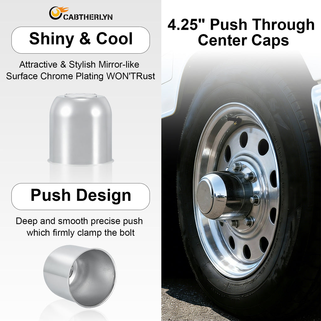 Push-On Axle Nut Cover – Dome Cylinder – 4.29" × 4.25" – Stainless or Black (LT8)