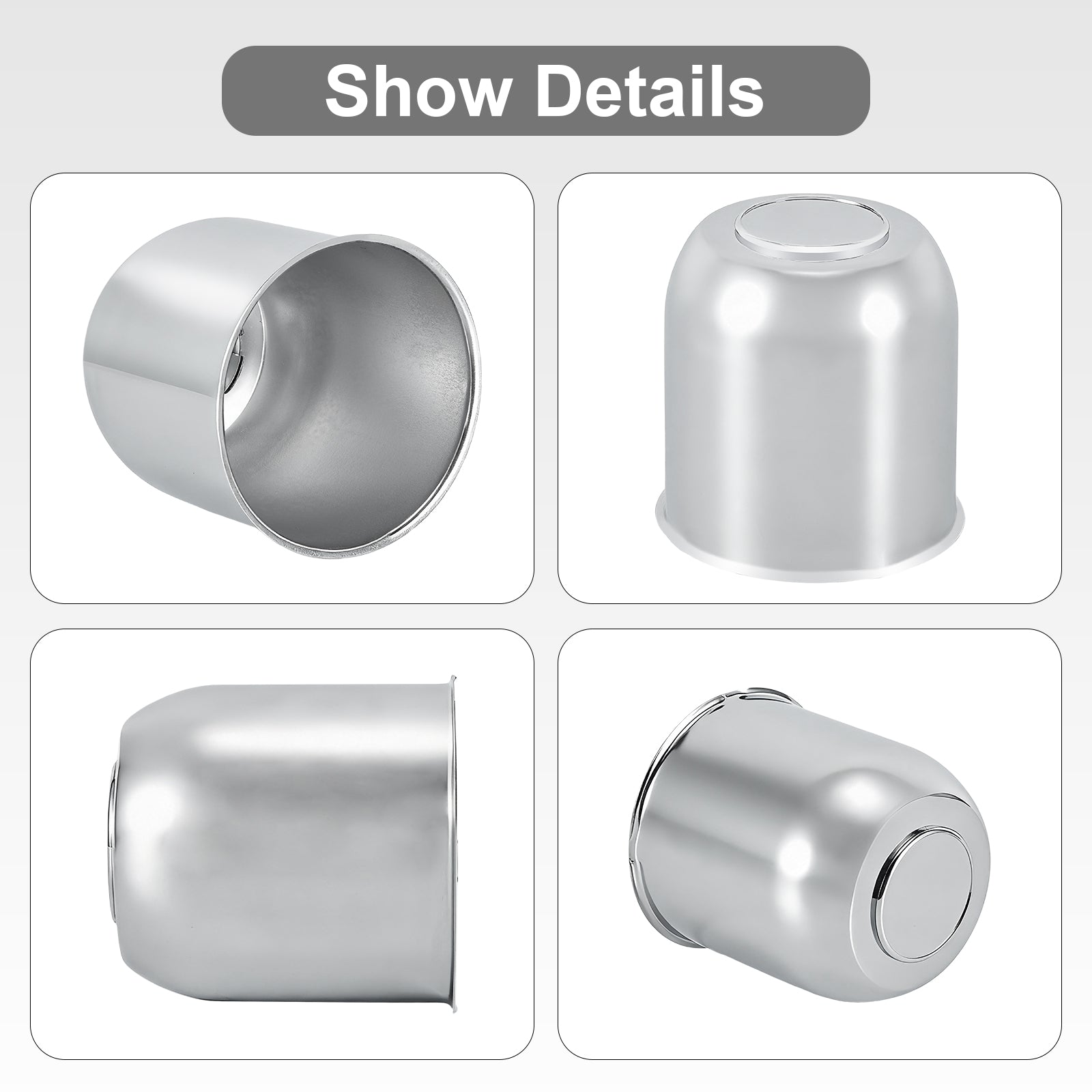 Push-On Axle Nut Cover – Dome Cylinder – 4.29" × 4.25" – Stainless or Black (LT8)
