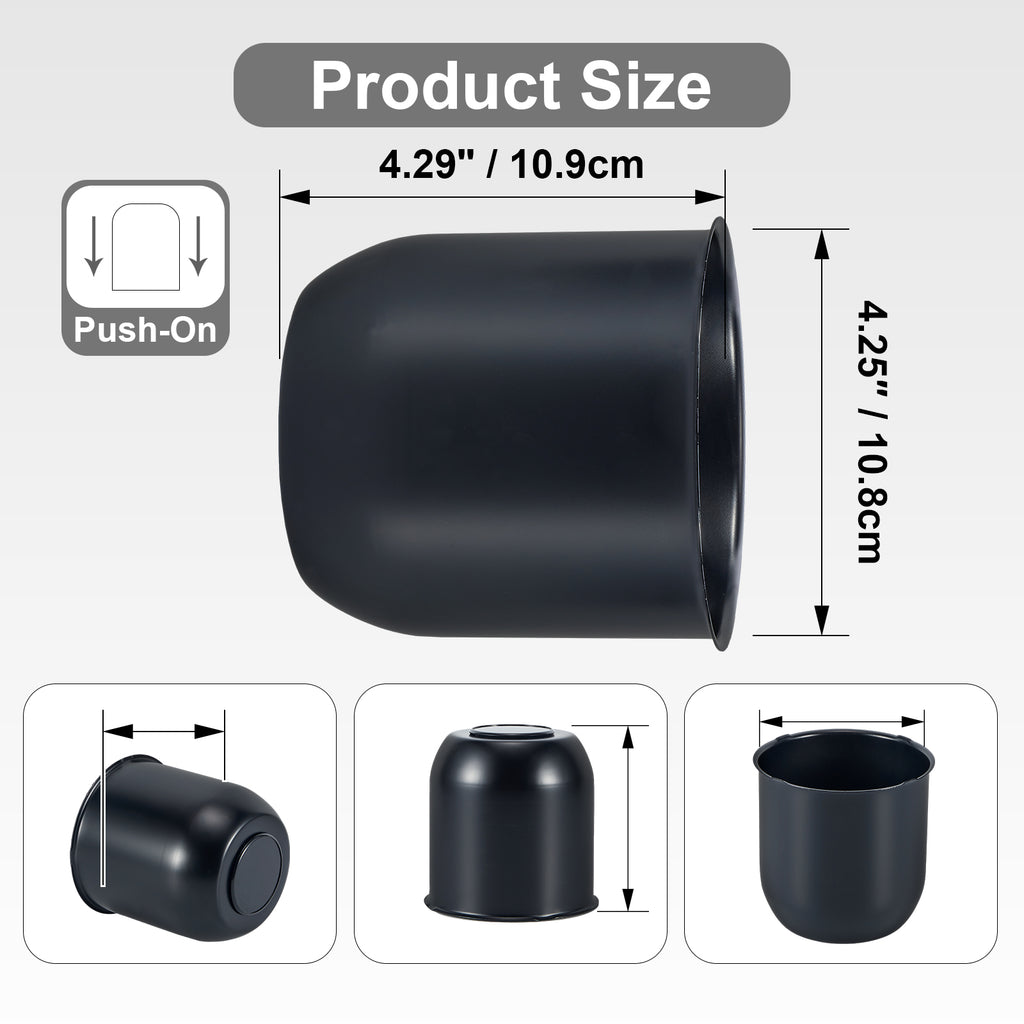 Push-On Axle Nut Cover – Dome Cylinder – 4.29" × 4.25" – Stainless or Black (LT8)