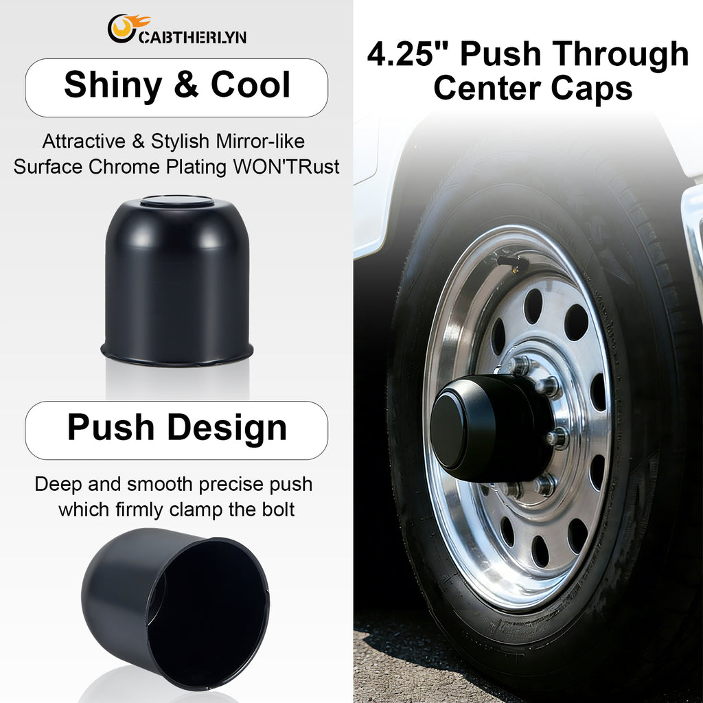 Push-On Axle Nut Cover – Dome Cylinder – 4.29" × 4.25" – Stainless or Black (LT8)