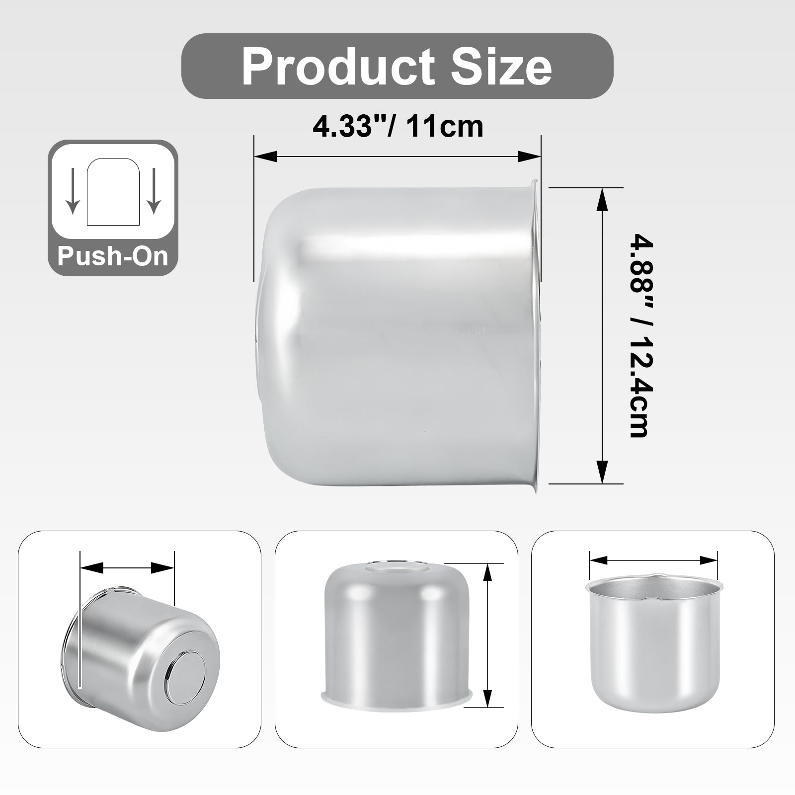 Chrome Push-On Axle Nut Cover – Tall Dome Cylinder – 4.33" × 4.88" (LT9)