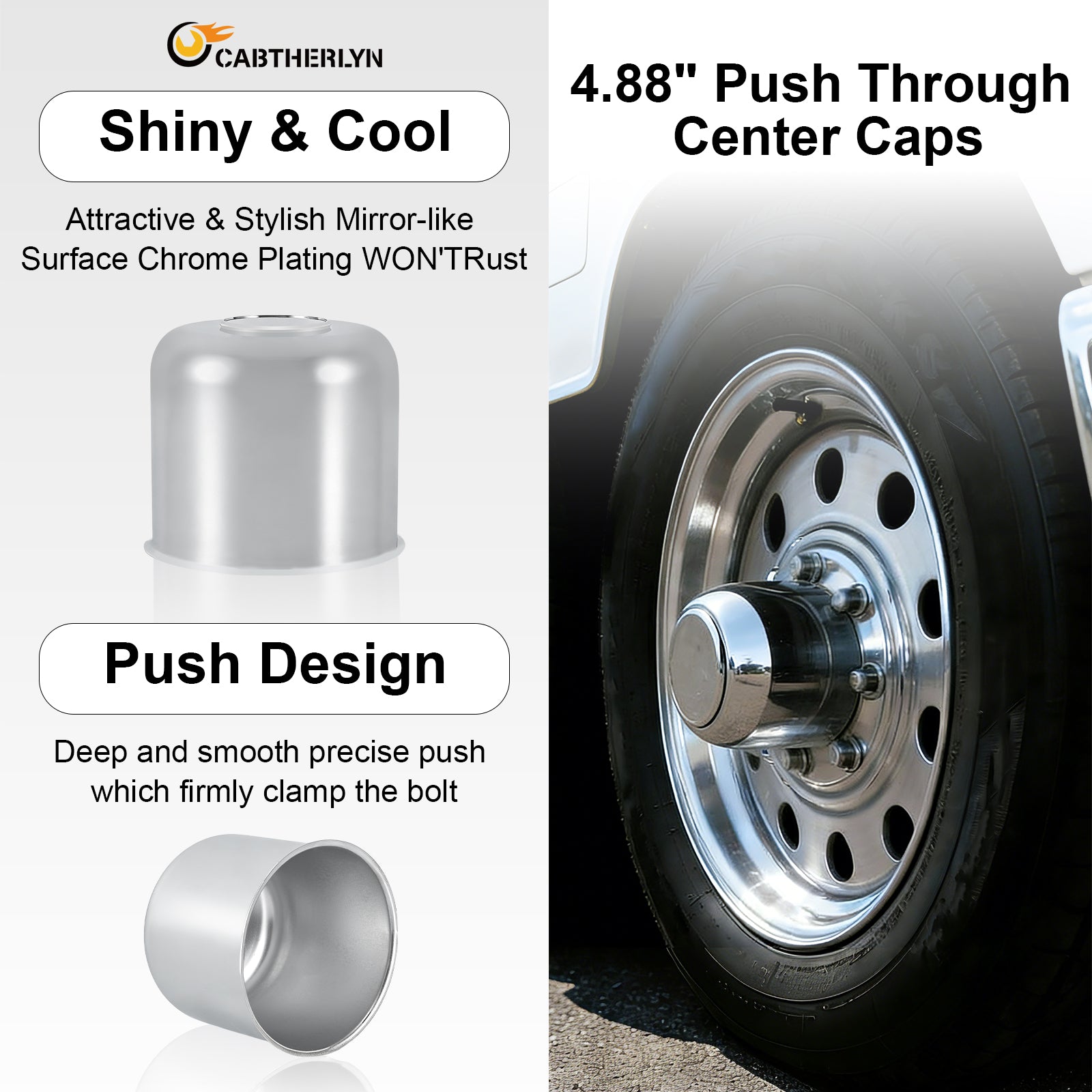 Chrome Push-On Axle Nut Cover – Tall Dome Cylinder – 4.33" × 4.88" (LT9)