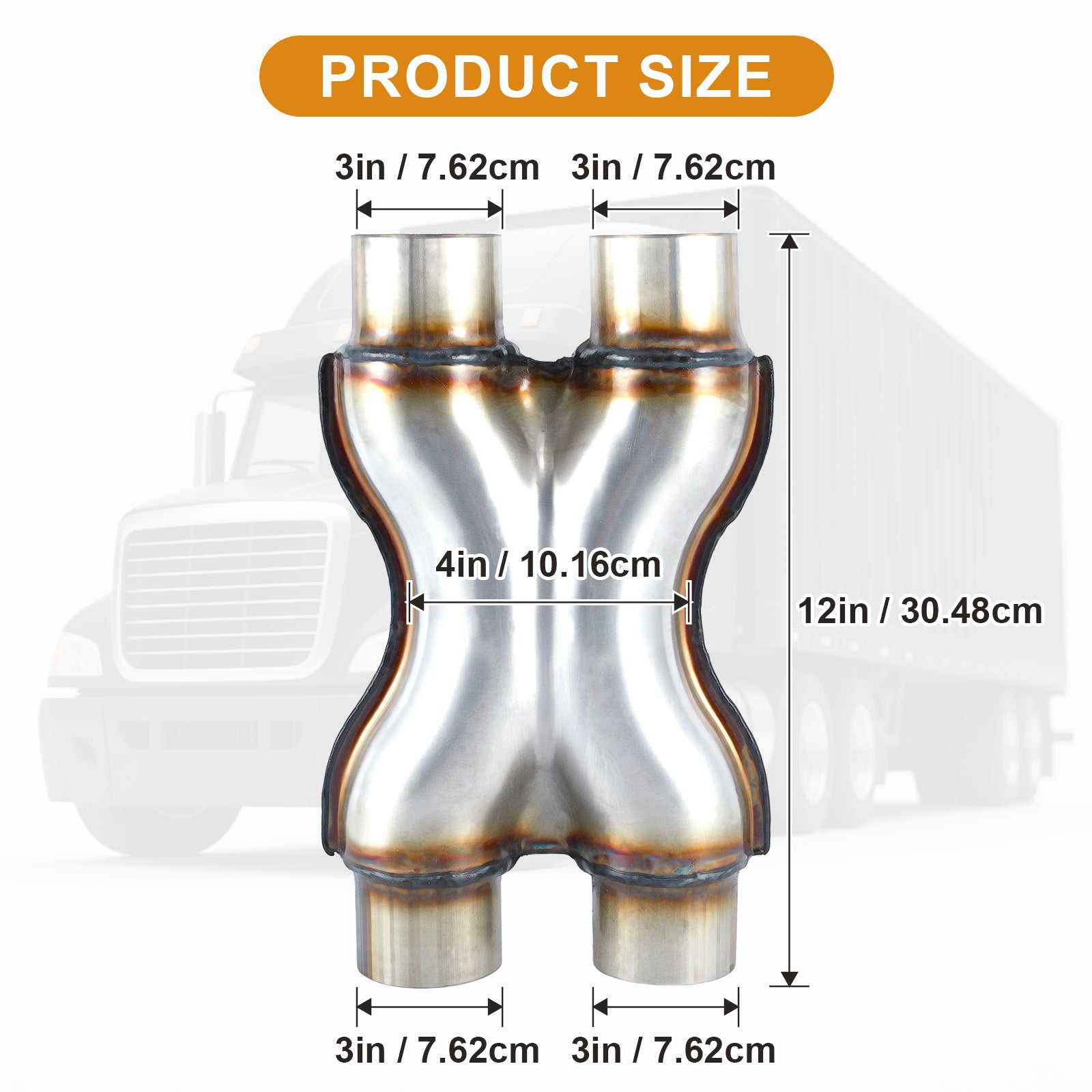 Stainless X-Pipe Crossover – Dual Inlet / Dual Outlet – 2.25", 2.5", 3"