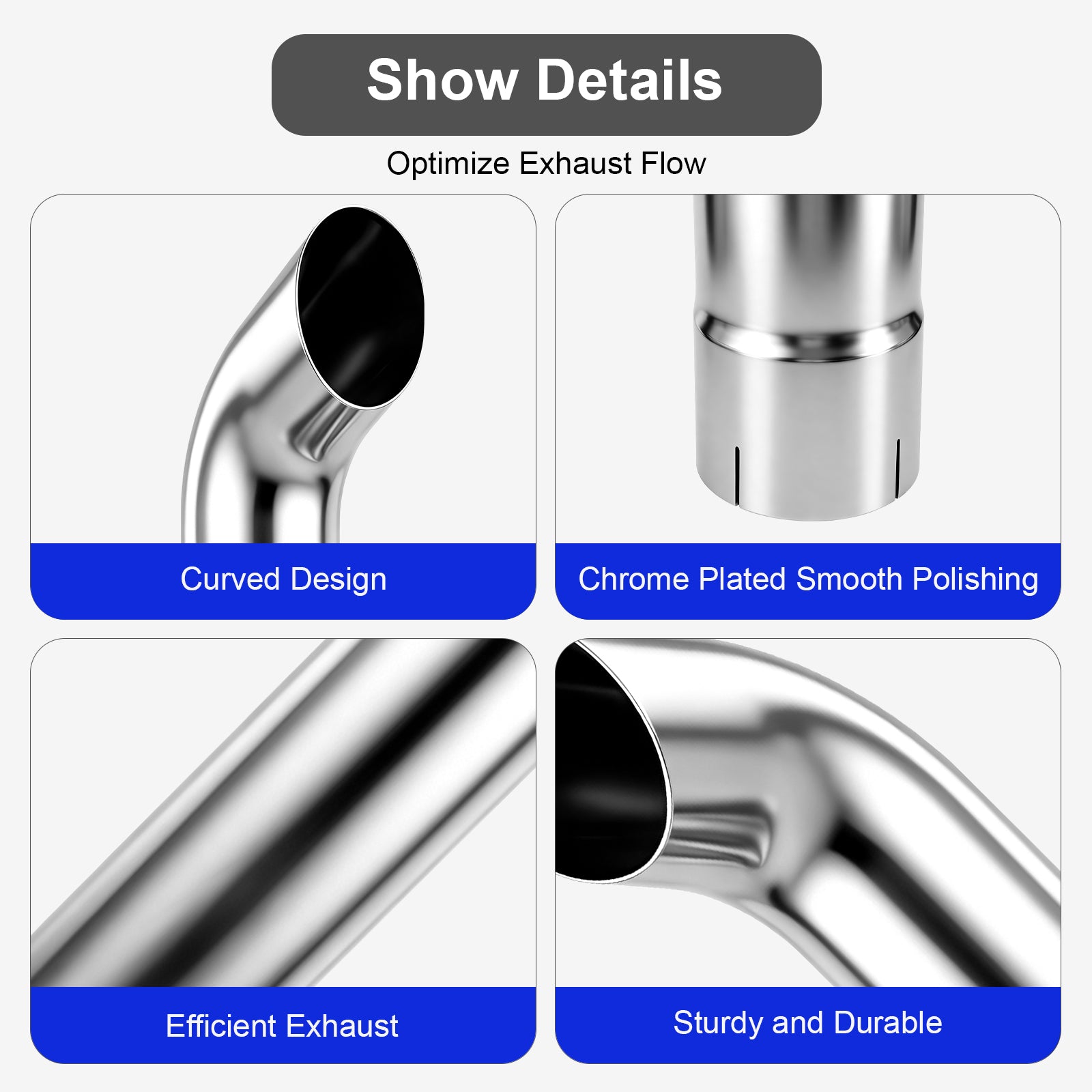 Chrome Curved Exhaust Stack – Flared Bottom – 36" – 5" and 6" Diameters