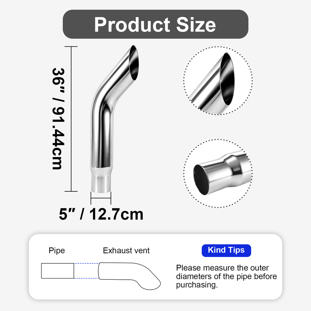 Chrome Exhaust Stack – Flat-Spade Top – 5" Diameter – 36" Length