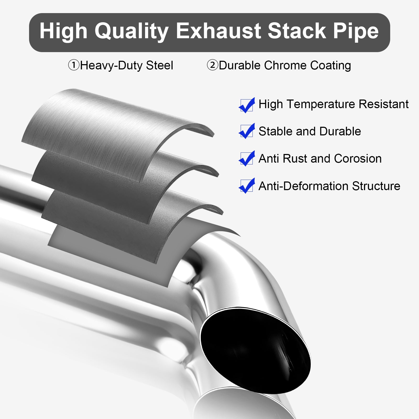 Chrome Exhaust Stack – Flat-Spade Top – 5" Diameter – 36" Length