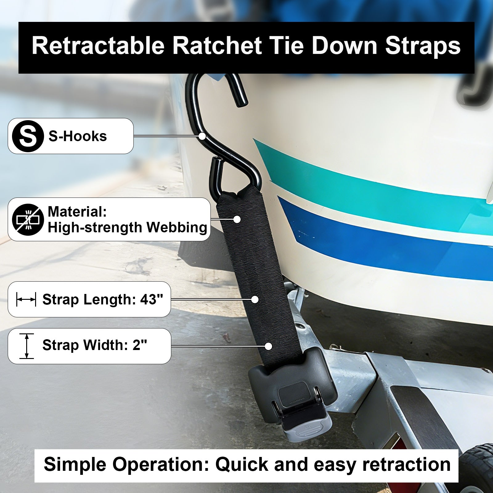 Retractable Ratchet Buckle with Hook — Auto-Winding Cargo Strap (PL-AC11)