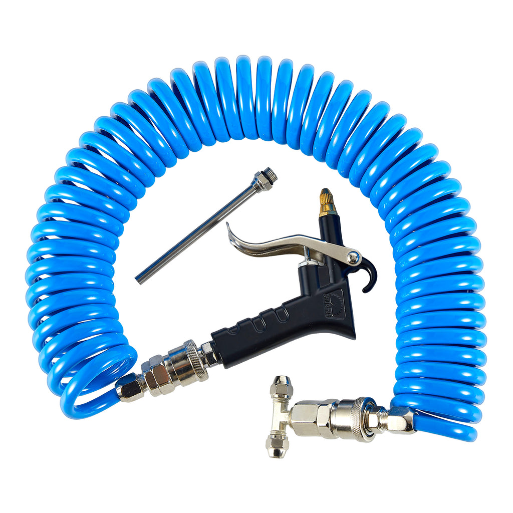 Blue Coiled Air Hose + Blow Gun Kit — Truck Air System (PL-AG1-BLUE-1)