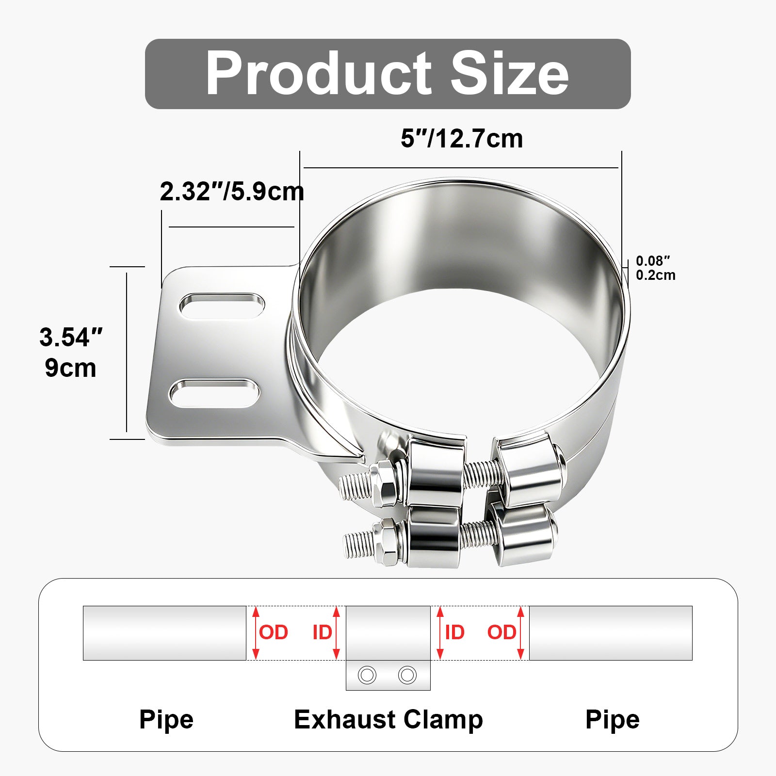 Chrome Exhaust Stack Clamp – 5" – With Mounting Bracket