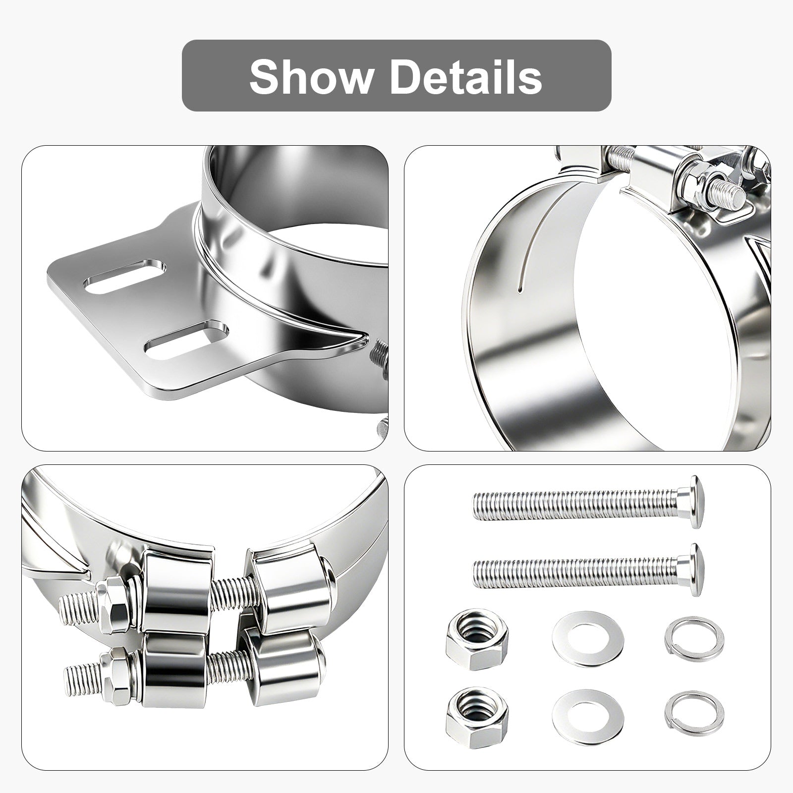 Chrome Exhaust Stack Clamp – 5" – With Mounting Bracket