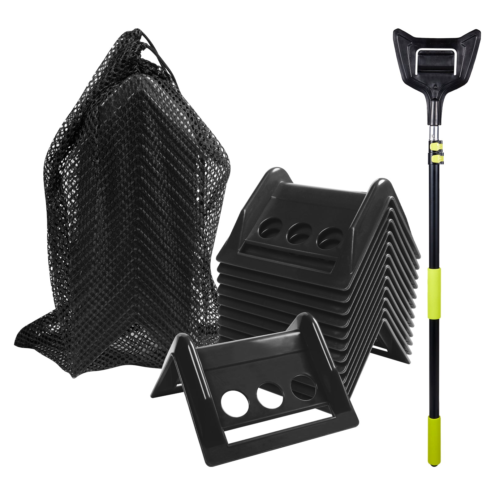 Corner Protector Kit with Telescoping Install Pole — 15 Corners + Mesh Bag + Pole — Yellow / Blue / Black / Orange / Red (PL-CPH01+SL-CA446)