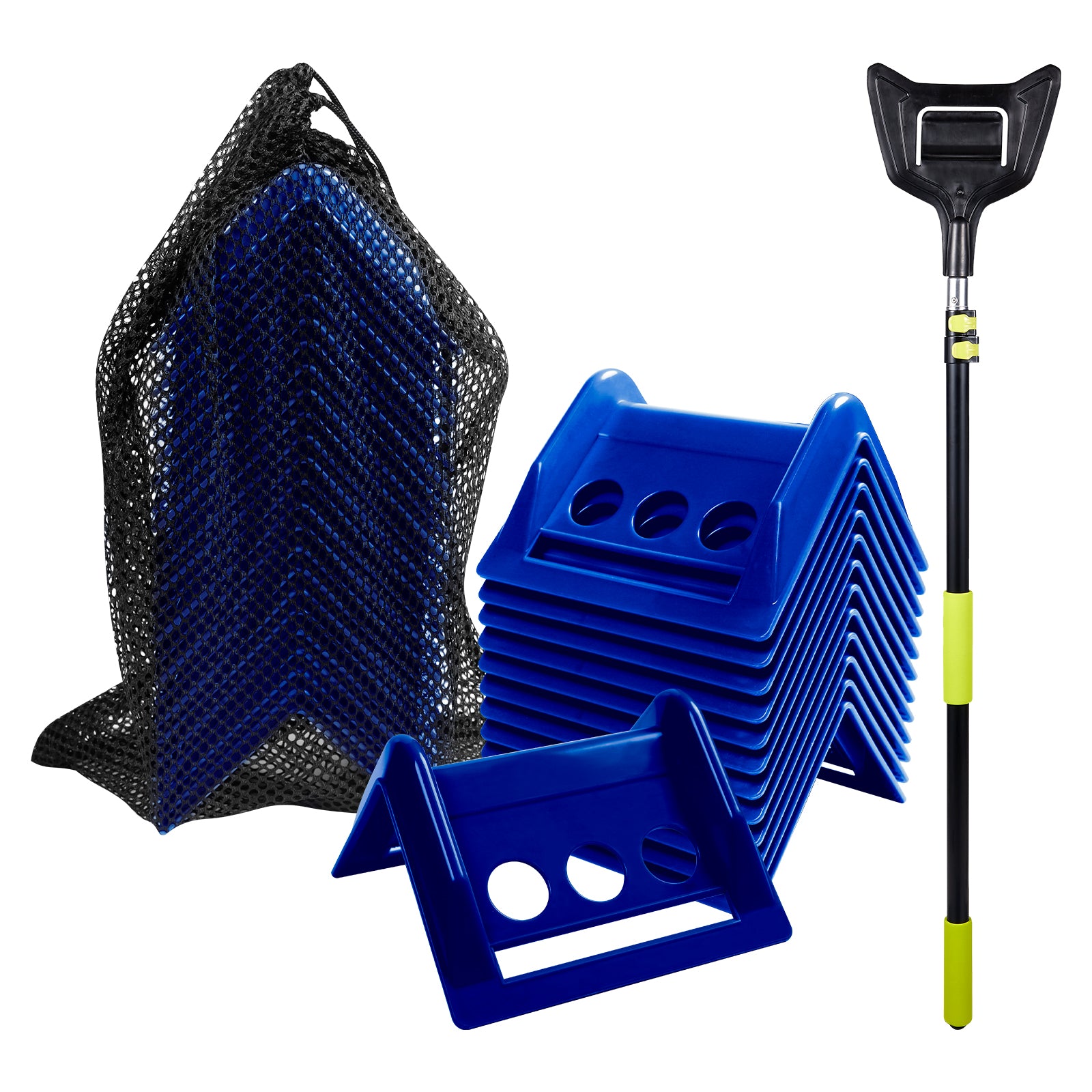 Corner Protector Kit with Telescoping Install Pole — 15 Corners + Mesh Bag + Pole — Yellow / Blue / Black / Orange / Red (PL-CPH01+SL-CA446)