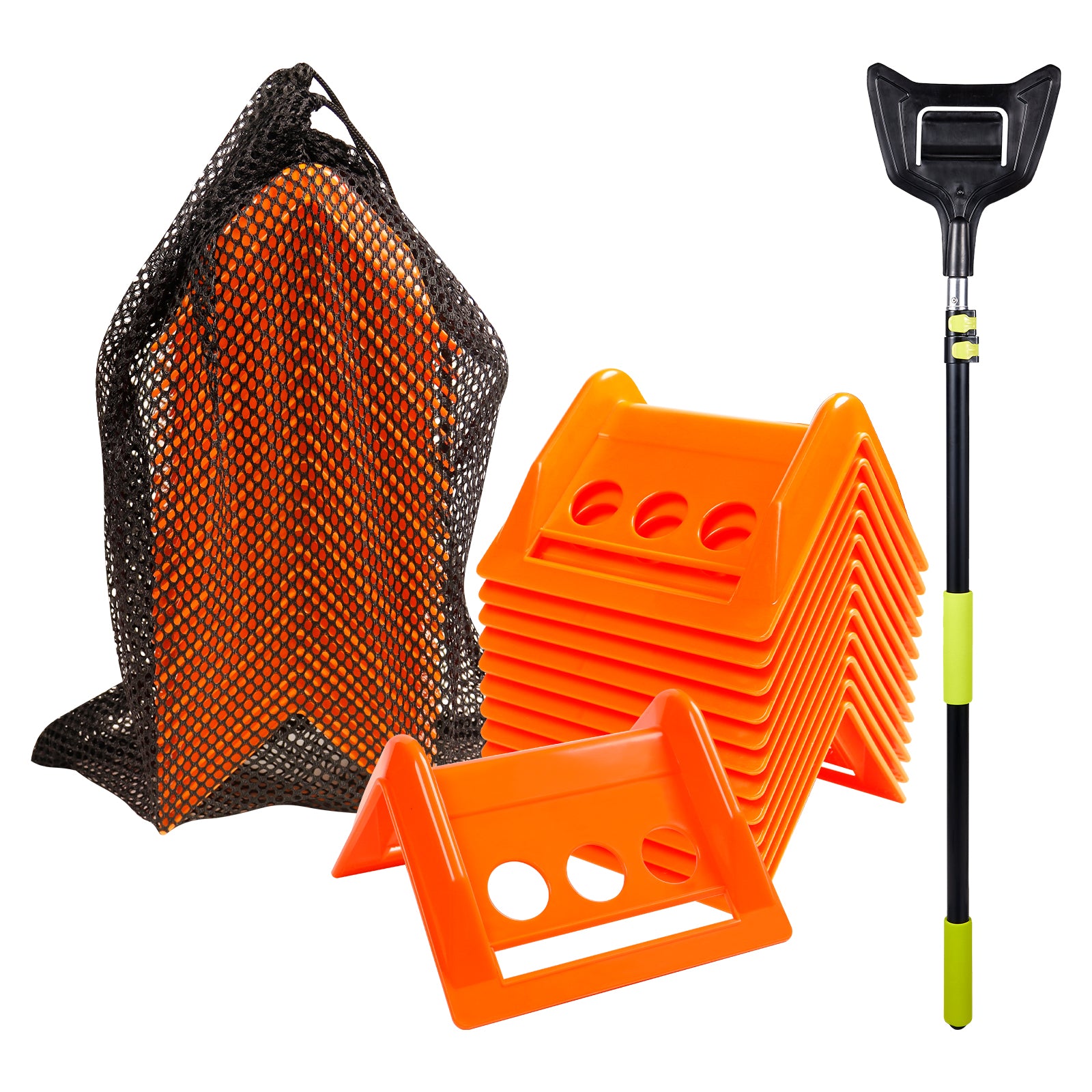 Corner Protector Kit with Telescoping Install Pole — 15 Corners + Mesh Bag + Pole — Yellow / Blue / Black / Orange / Red (PL-CPH01+SL-CA446)