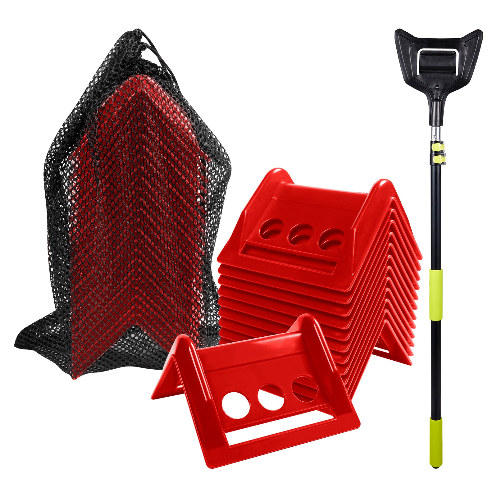 Corner Protector Kit with Telescoping Install Pole — 15 Corners + Mesh Bag + Pole — Yellow / Blue / Black / Orange / Red (PL-CPH01+SL-CA446)