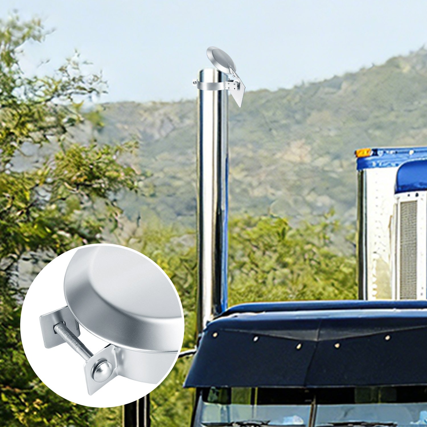 Chrome Truck Exhaust Rain Cap – Spring-Hinge – 4", 5", 6" Diameters