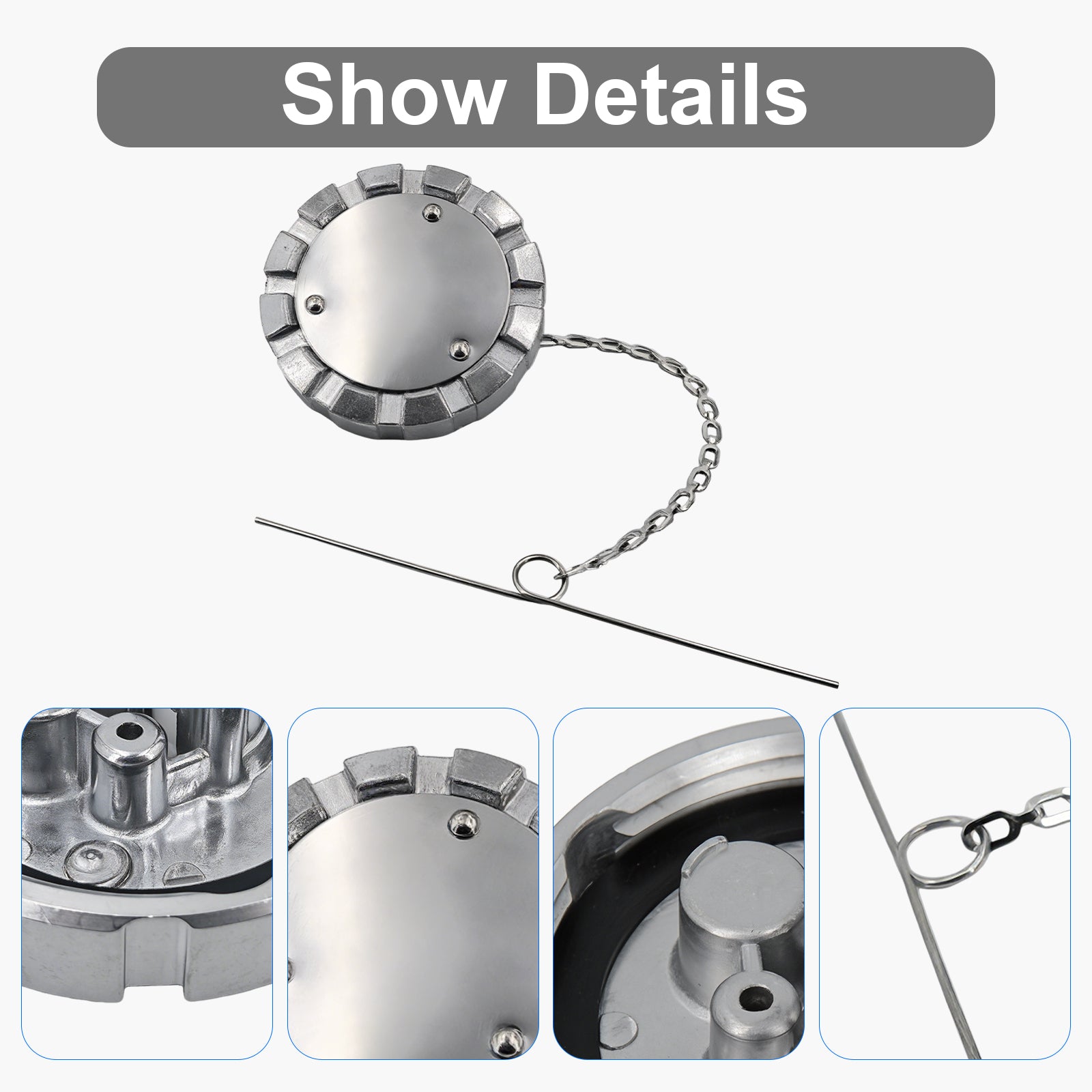 Fuel Tank Cap — Chrome Bolted-Center, Retainer Chain (PL-L11A)