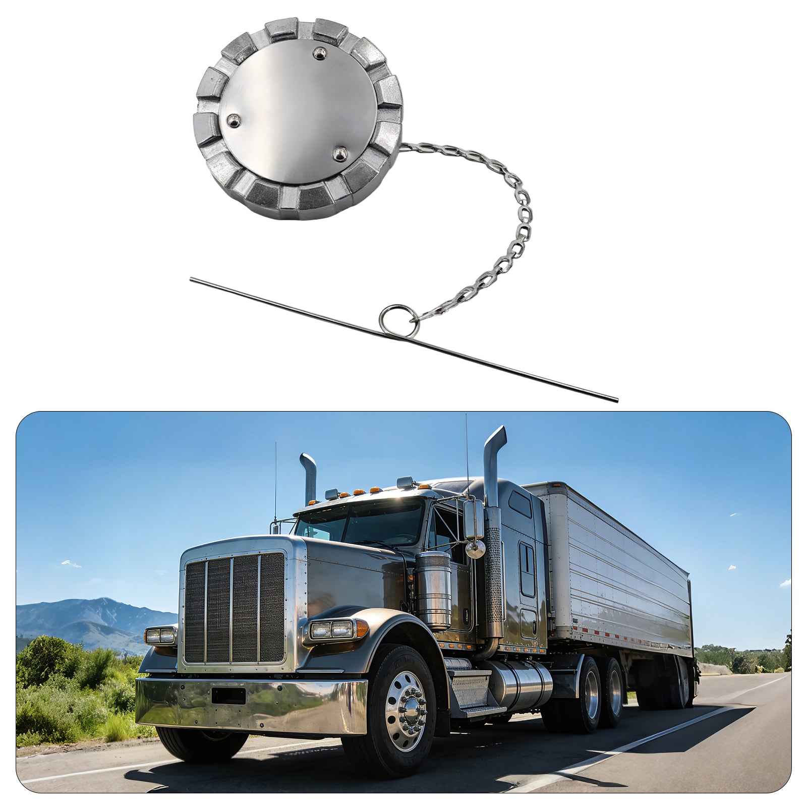 Fuel Tank Cap — Diesel Push-Turn, Chrome with Chain (PL-L1A)