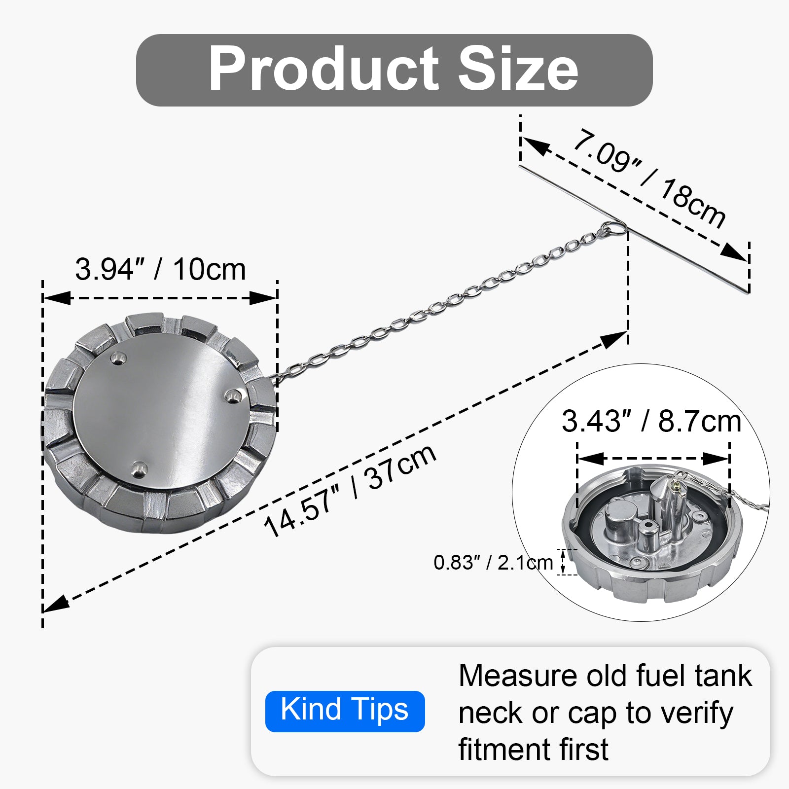 Fuel Tank Cap — Diesel Push-Turn, Chrome with Chain (PL-L1A)