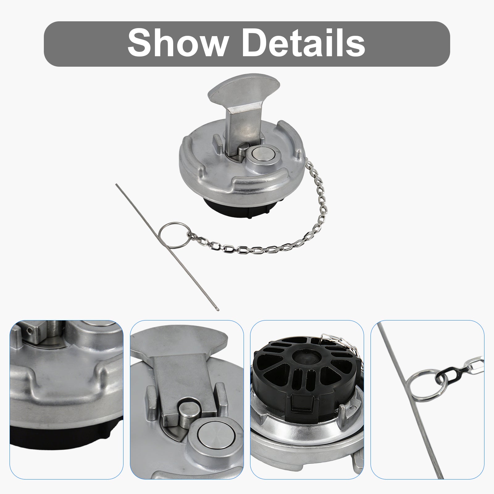 Fuel Tank Cap — Flip-Up Chrome with Chain (PL-L5A)
