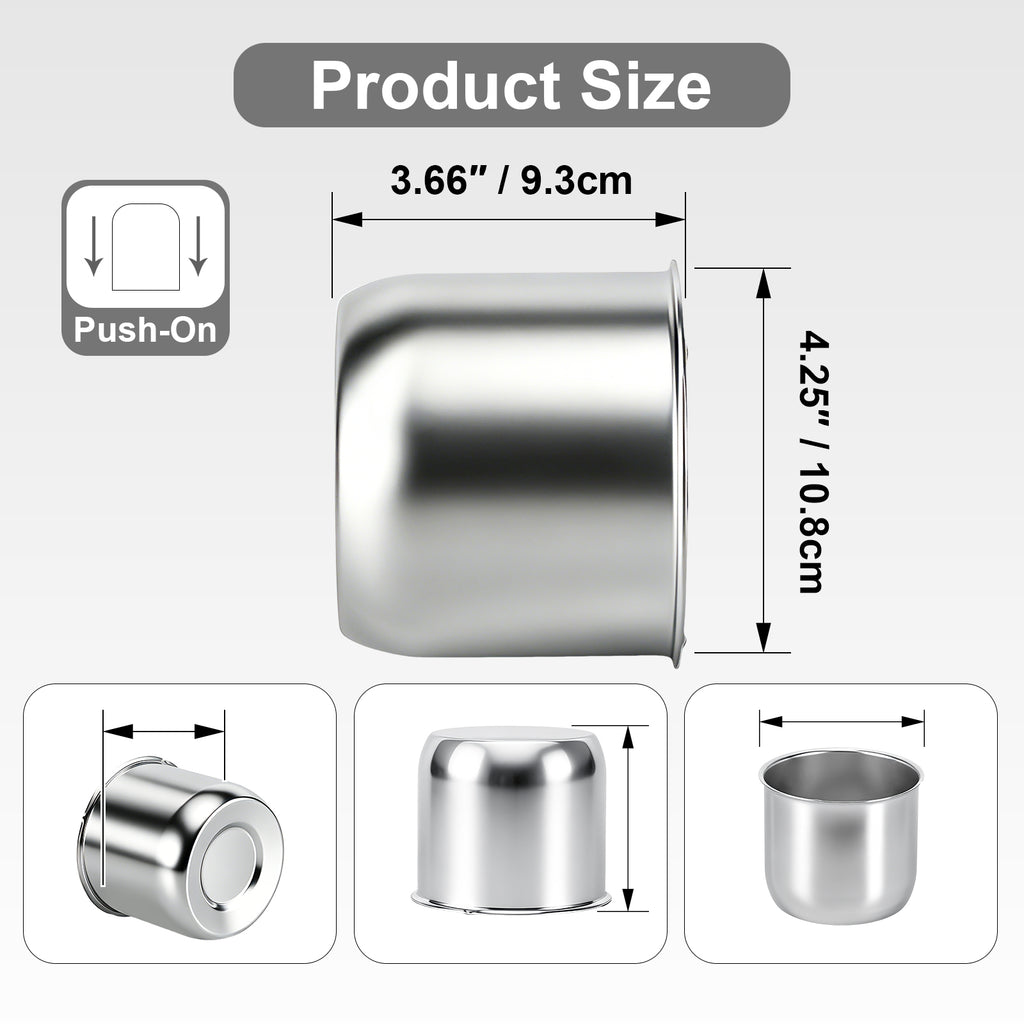 Push-On Axle Nut Cover – Dome Cylinder – 3.66" × 4.25" – Stainless or Black (LT4)