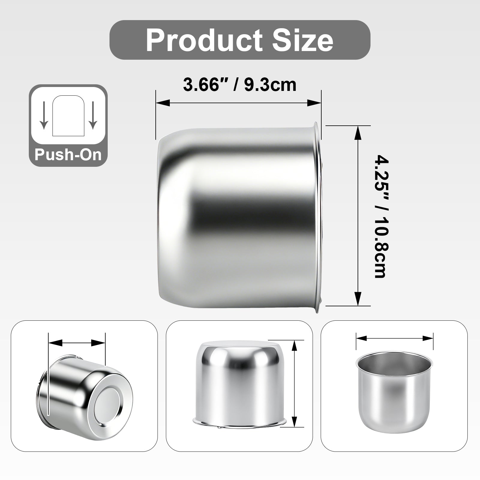 Push-On Axle Nut Cover – Dome Cylinder – 3.66" × 4.25" – Stainless or Black (LT4)