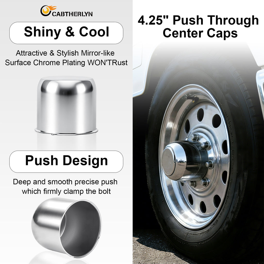 Push-On Axle Nut Cover – Dome Cylinder – 3.66" × 4.25" – Stainless or Black (LT4)