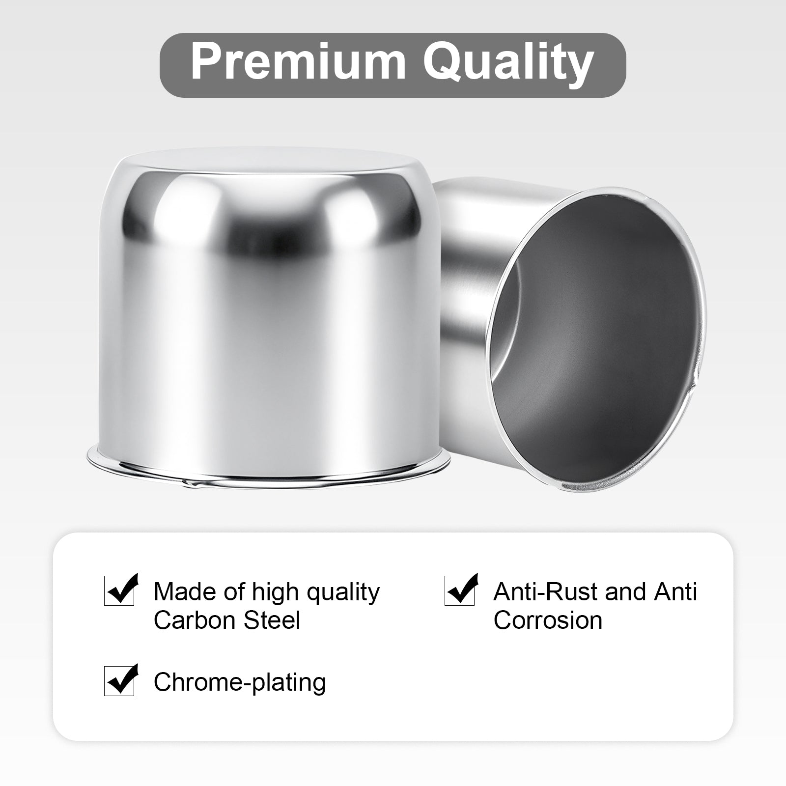 Push-On Axle Nut Cover – Dome Cylinder – 3.66" × 4.25" – Stainless or Black (LT4)