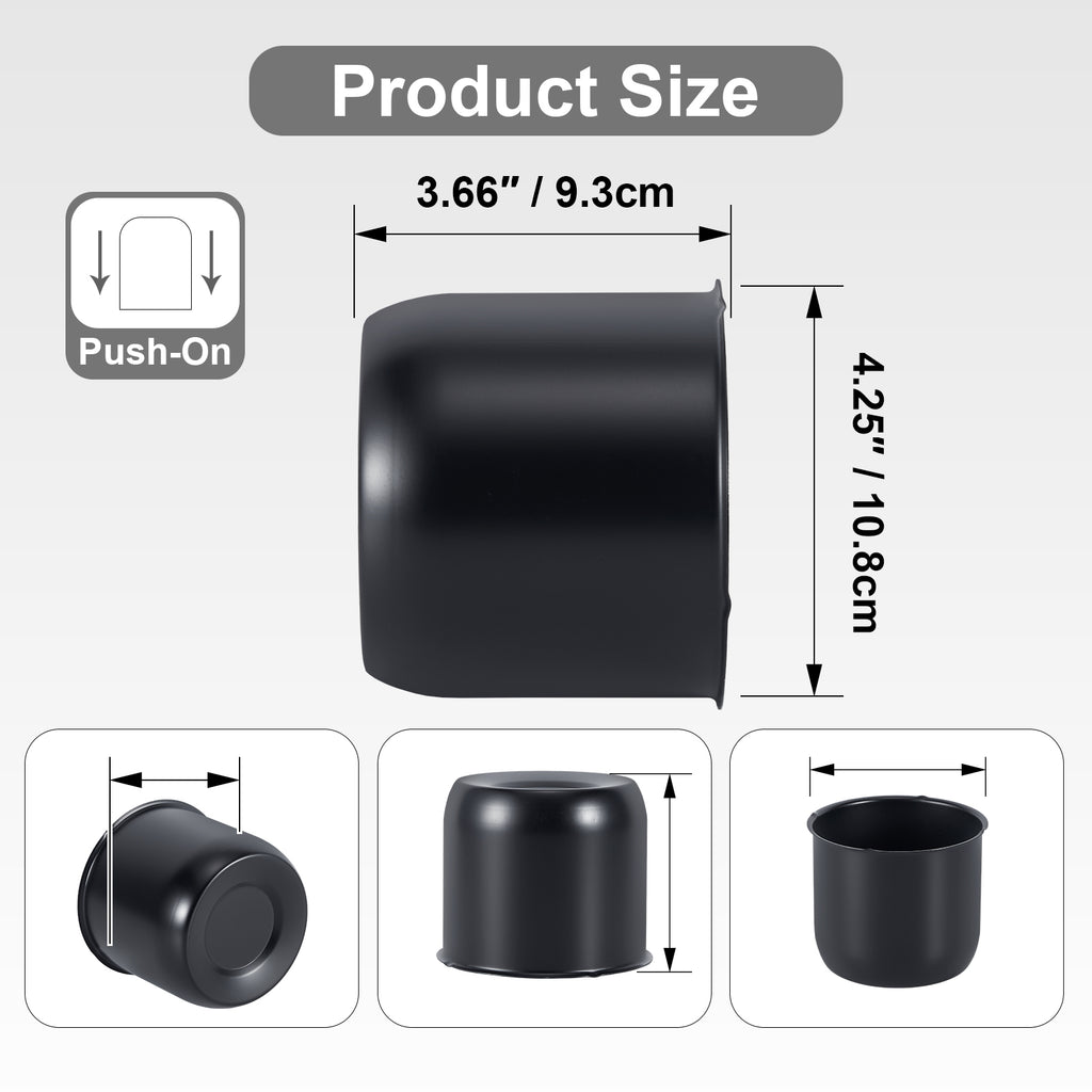 Push-On Axle Nut Cover – Dome Cylinder – 3.66" × 4.25" – Stainless or Black (LT4)