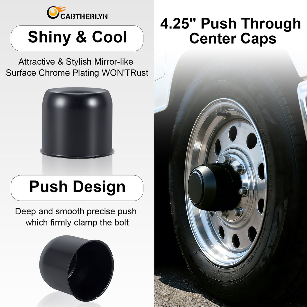 Push-On Axle Nut Cover – Dome Cylinder – 3.66" × 4.25" – Stainless or Black (LT4)