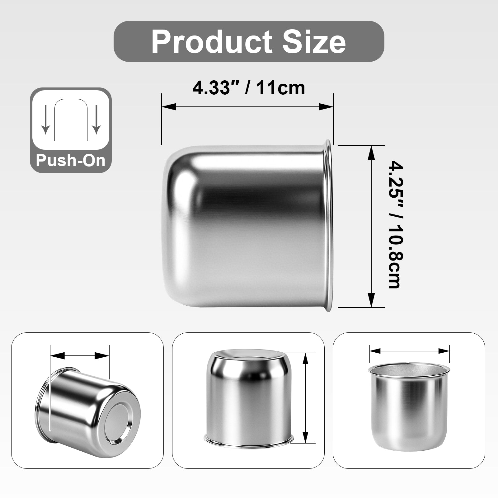 Chrome Push-On Axle Nut Cover – Cylindrical Dome – 4.33" × 4.25" (LT10)