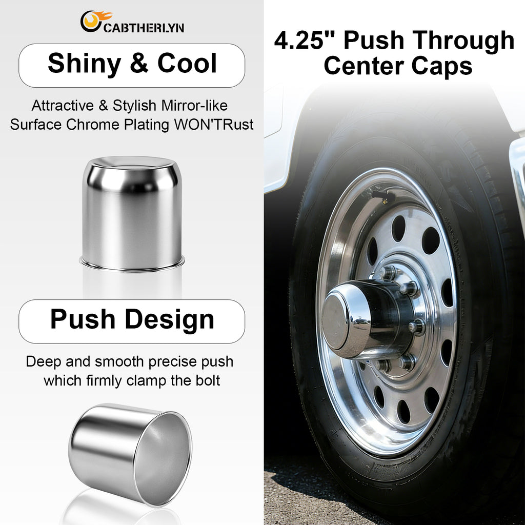 Chrome Push-On Axle Nut Cover – Cylindrical Dome – 4.33" × 4.25" (LT10)