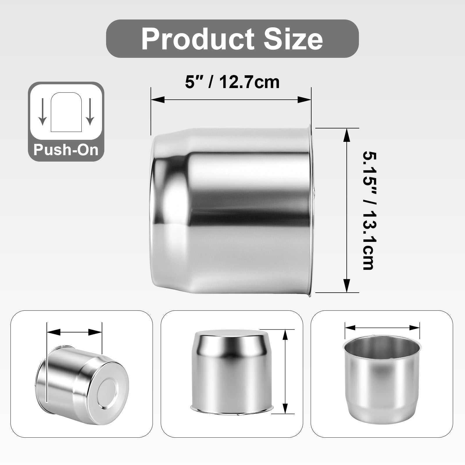 Chrome Push-On Axle Nut Cover – Large Dome Cylinder – 5" × 5.15" (LT6)