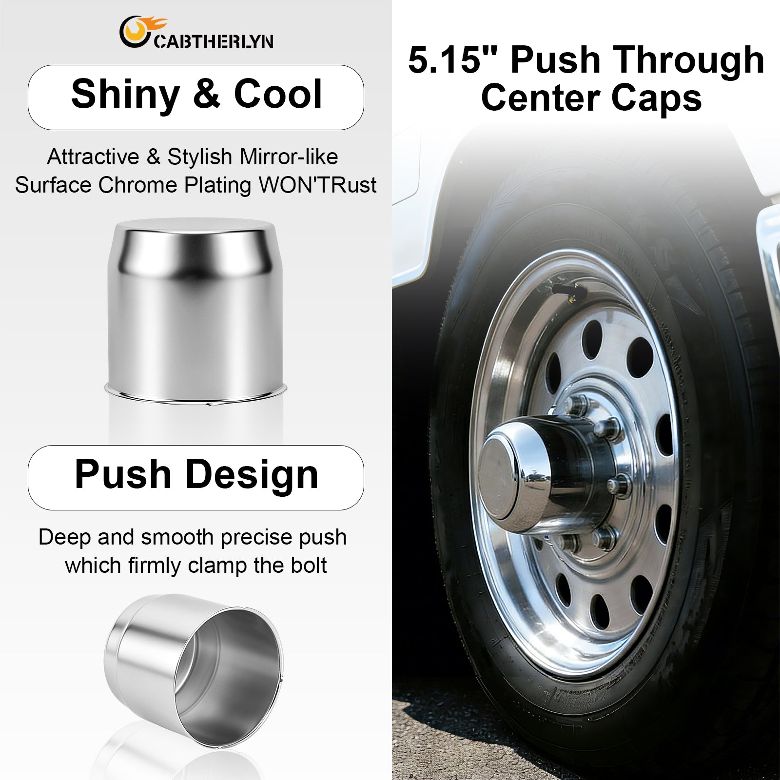 Chrome Push-On Axle Nut Cover – Large Dome Cylinder – 5" × 5.15" (LT6)