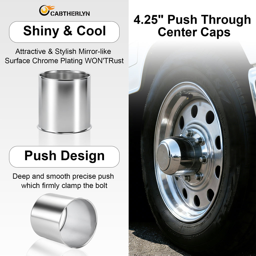 Chrome Push-On Axle Nut Cover – Rounded-Top Cylinder – 4.33" × 4.25" (LT2)