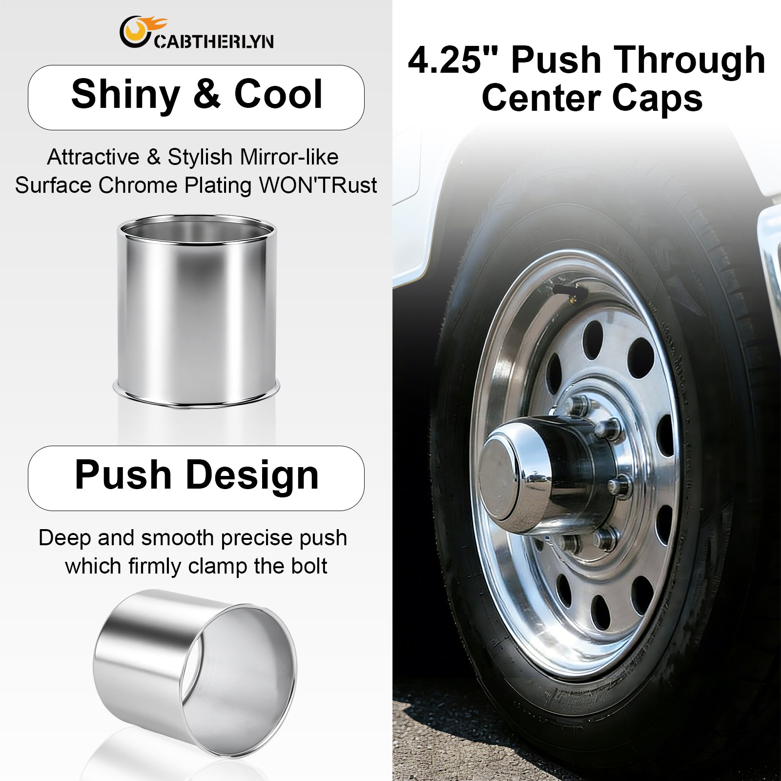 Chrome Push-On Axle Nut Cover – Rounded-Top Cylinder – 4.33" × 4.25" (LT2)