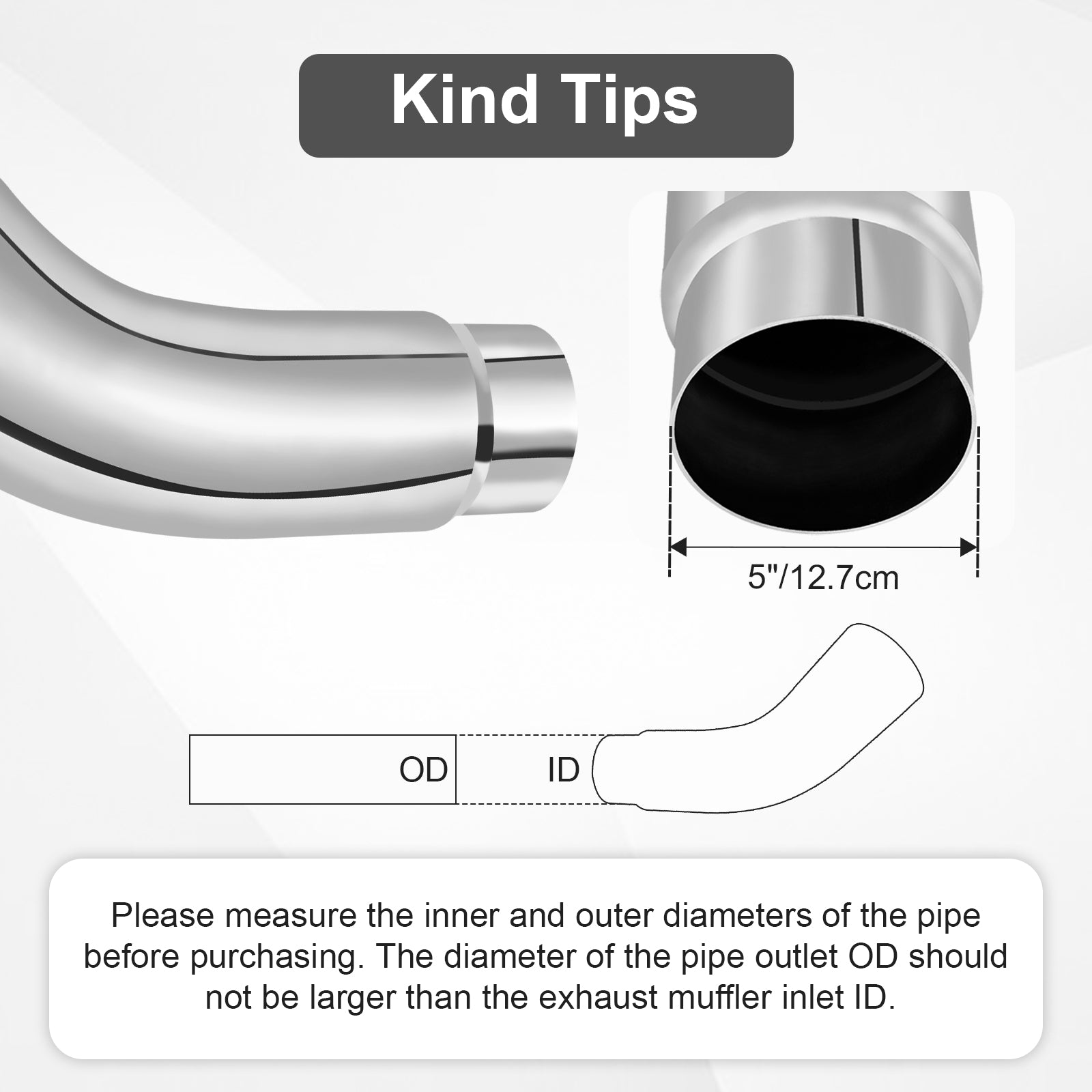 Chrome Bent Exhaust Adapter Tip – 5" Inlet – 6", 7", 8" Outlet