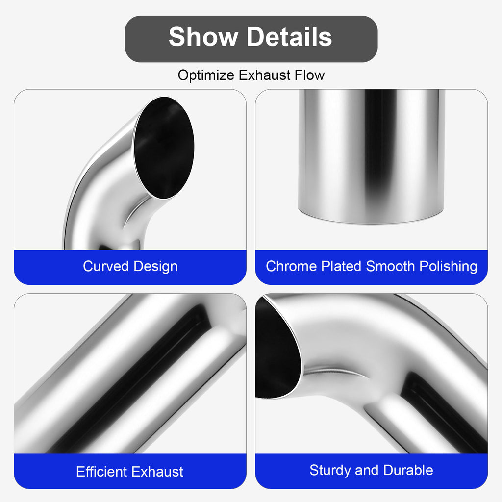 Chrome Curved Exhaust Stack – 5" Diameter – 18", 24", 36", 48", 60" Lengths – Truck Smokestack
