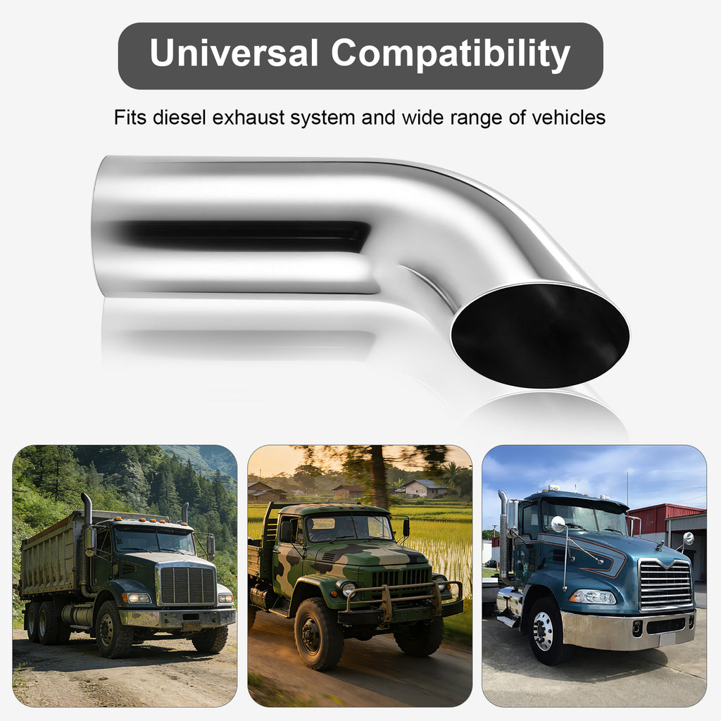 Chrome Curved Exhaust Stack – 5" Diameter – 18", 24", 36", 48", 60" Lengths – Truck Smokestack