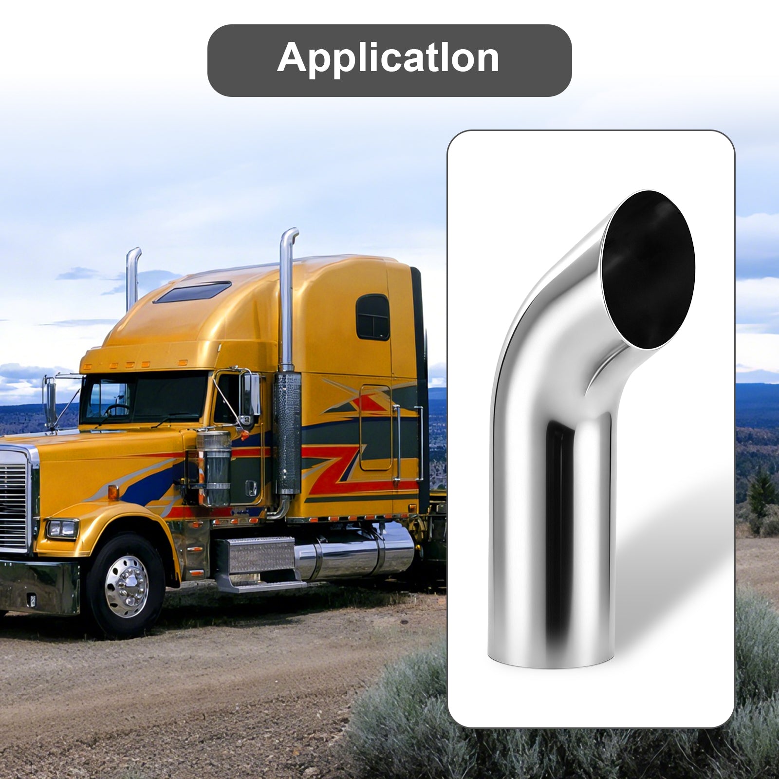 Chrome Curved Exhaust Stack – 5" Diameter – 18", 24", 36", 48", 60" Lengths – Truck Smokestack