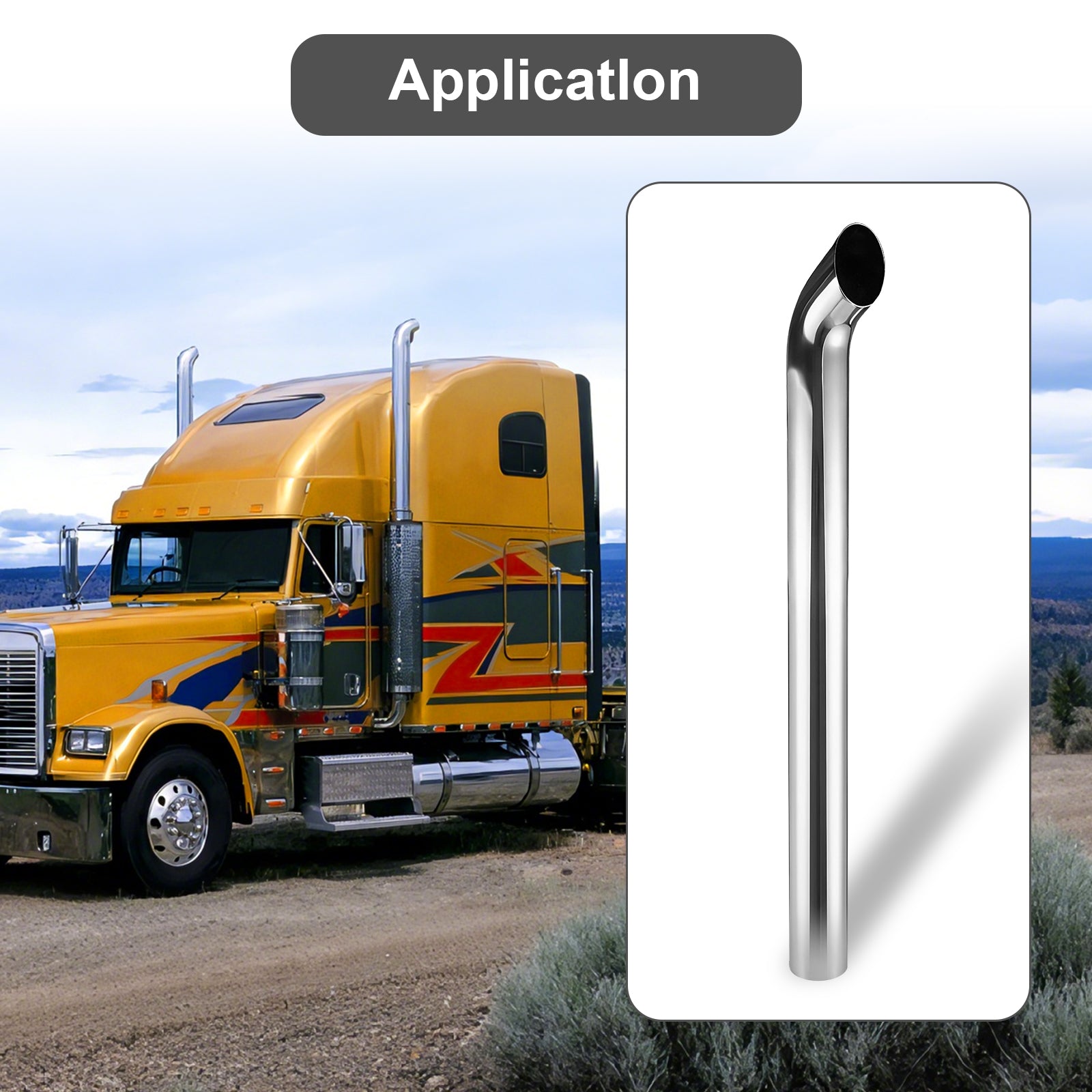 Chrome Curved Exhaust Stack – 5" Diameter – 18", 24", 36", 48", 60" Lengths – Truck Smokestack
