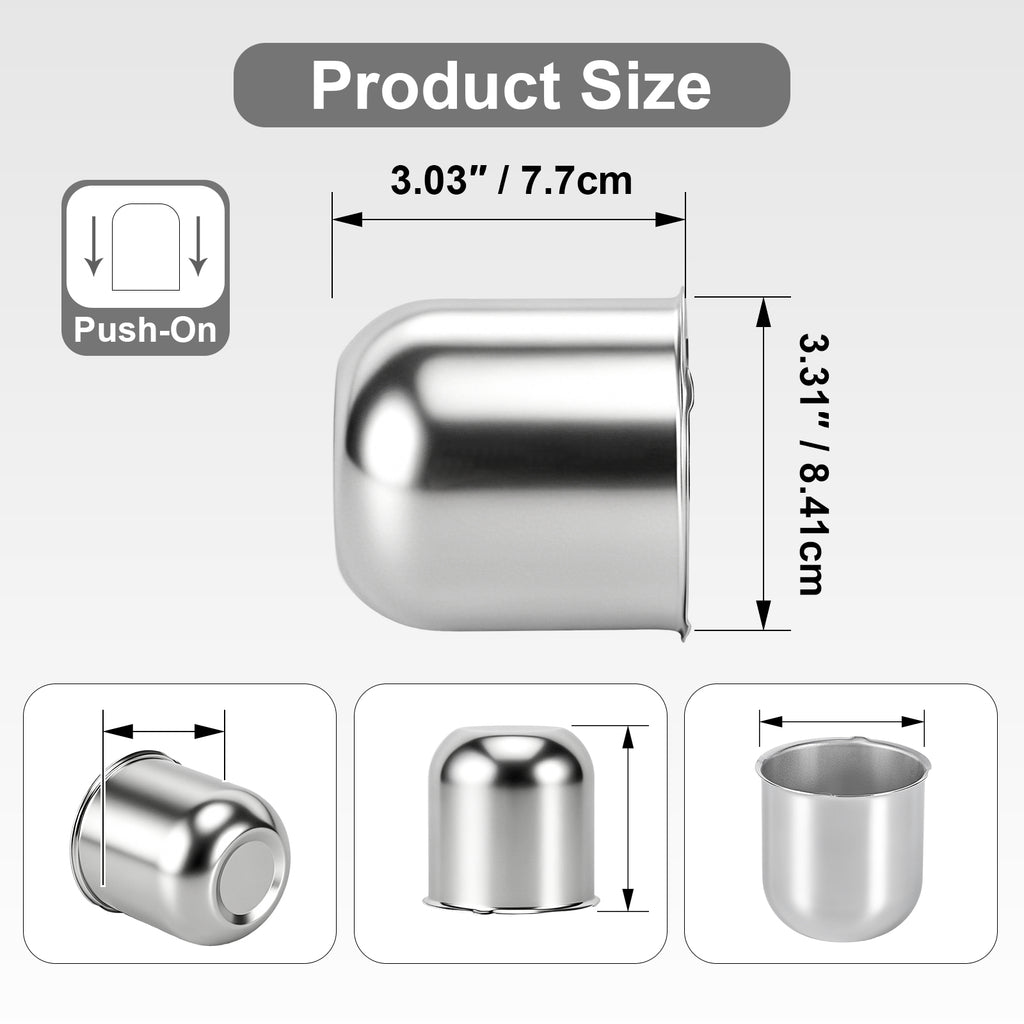 Chrome Push-On Axle Nut Cover – Small Tapered Dome – 3.03" × 3.31" (LT1)