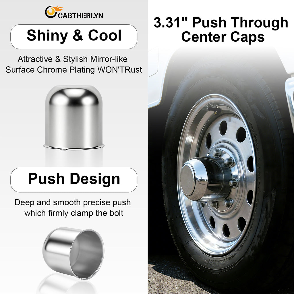 Chrome Push-On Axle Nut Cover – Small Tapered Dome – 3.03" × 3.31" (LT1)