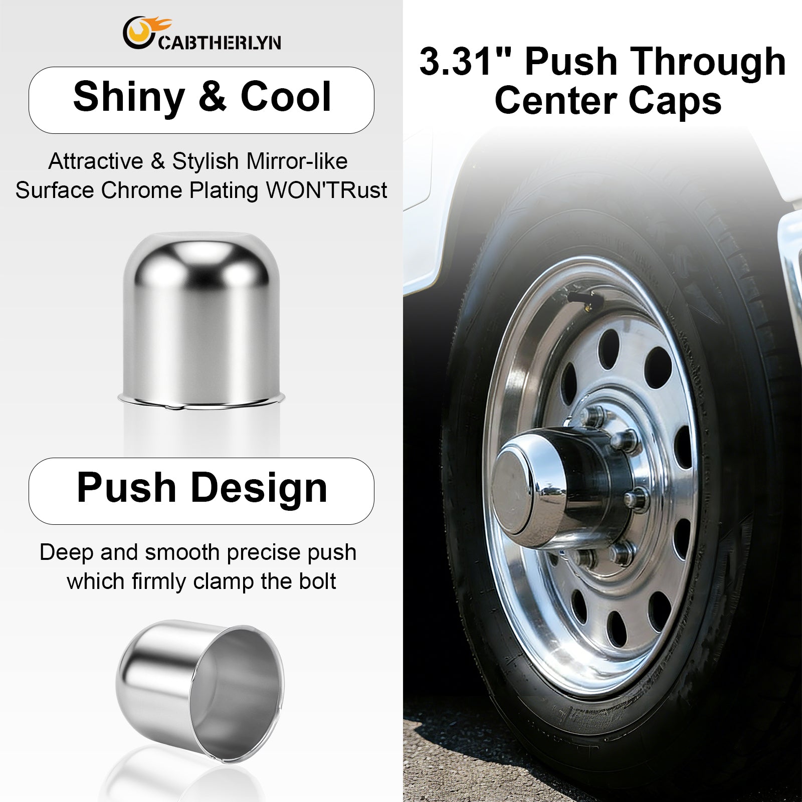 Chrome Push-On Axle Nut Cover – Small Tapered Dome – 3.03" × 3.31" (LT1)