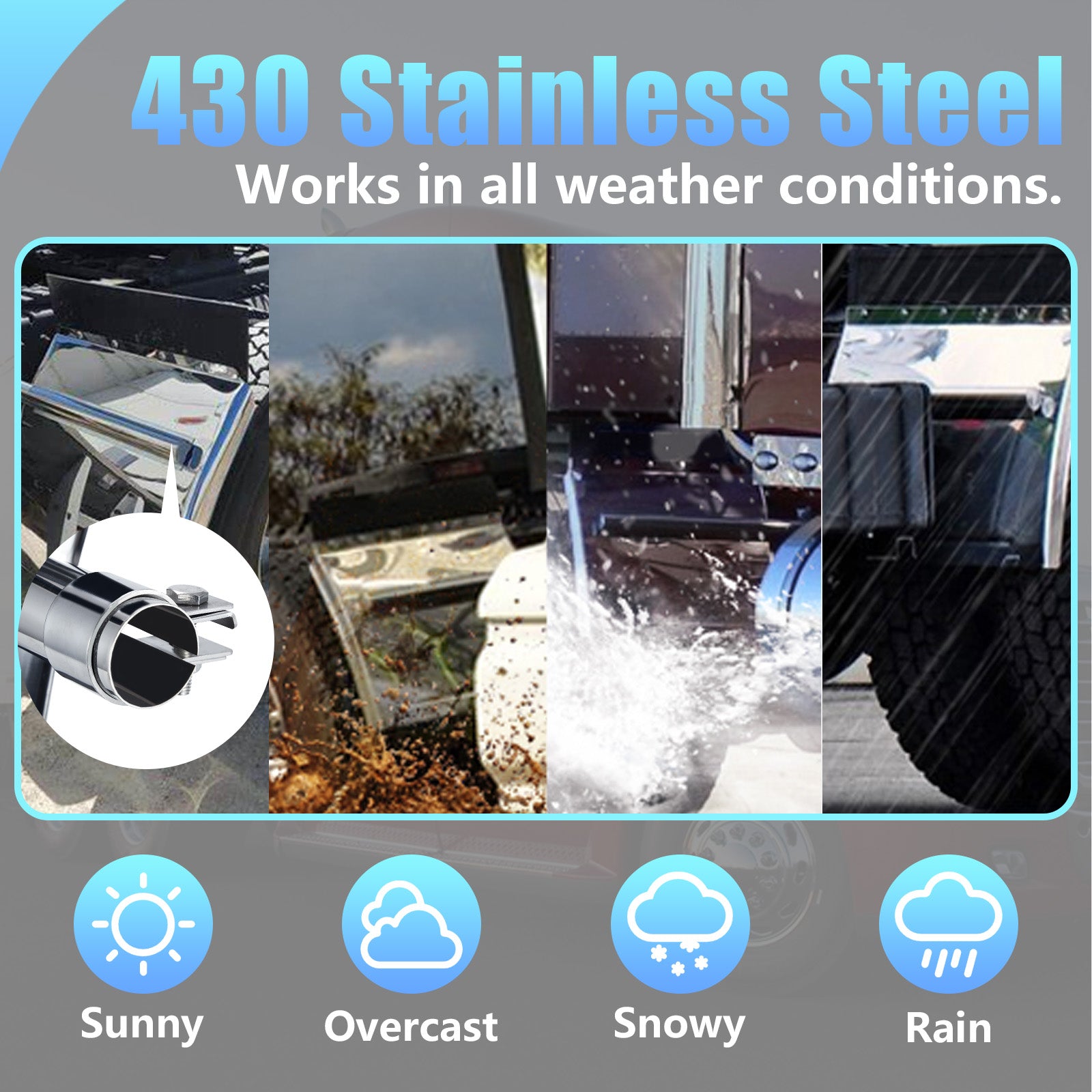 Polished Stainless 24" Truck Quarter Fender – Smooth Face – Pair (4001)