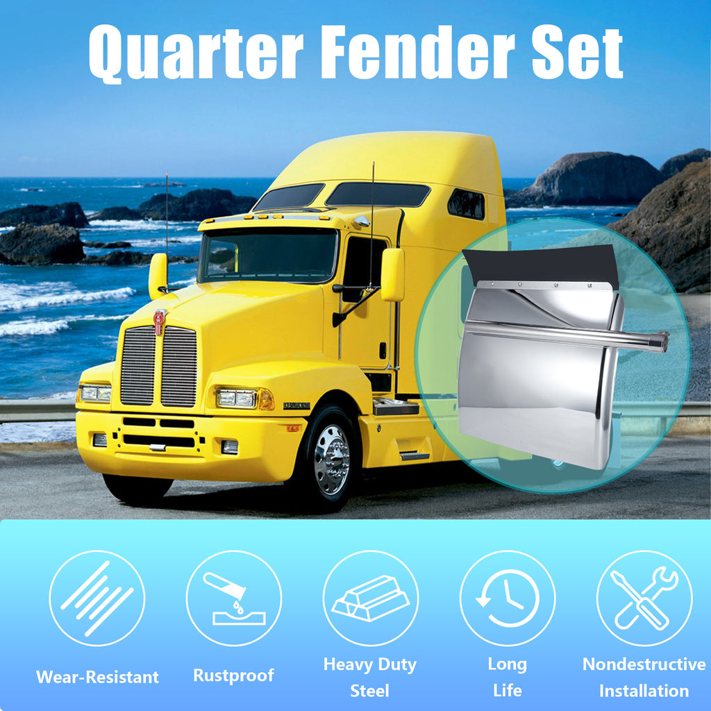 Polished Stainless 24" Truck Quarter Fender – Smooth Face – Pair (4001)