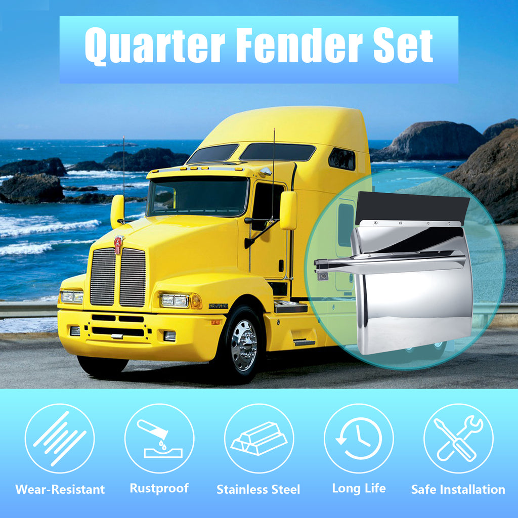 Polished Stainless 24" Truck Quarter Fender – Curved Character Rib – Pair (5001)