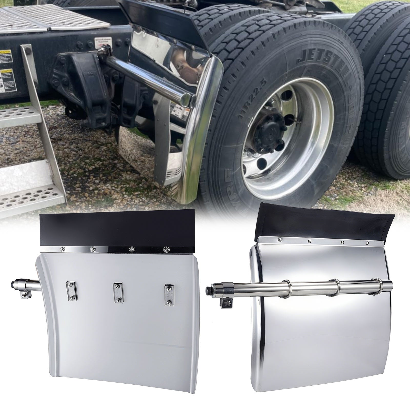 Polished Stainless 24" Truck Quarter Fender – 3-Bar Reinforcement – Pair (6001)