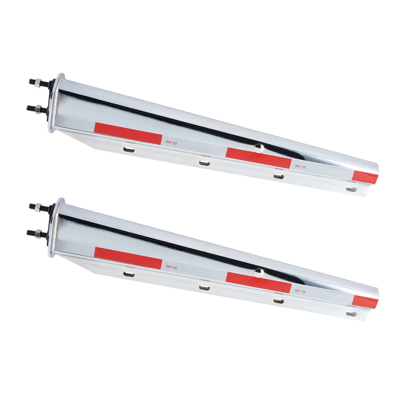 Chrome Truck Mud Flap Hanger – 30" with DOT-C2 Reflective Tape – Dual Bolt Pitch – Pair (646CH)