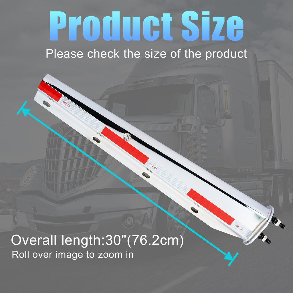 Chrome Truck Mud Flap Hanger – 30" with DOT-C2 Reflective Tape – Dual Bolt Pitch – Pair (646CH)