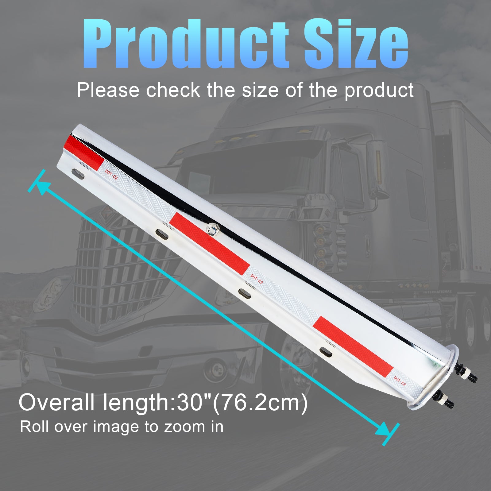Chrome Truck Mud Flap Hanger – 30" with DOT-C2 Reflective Tape – Dual Bolt Pitch – Pair (646CH)